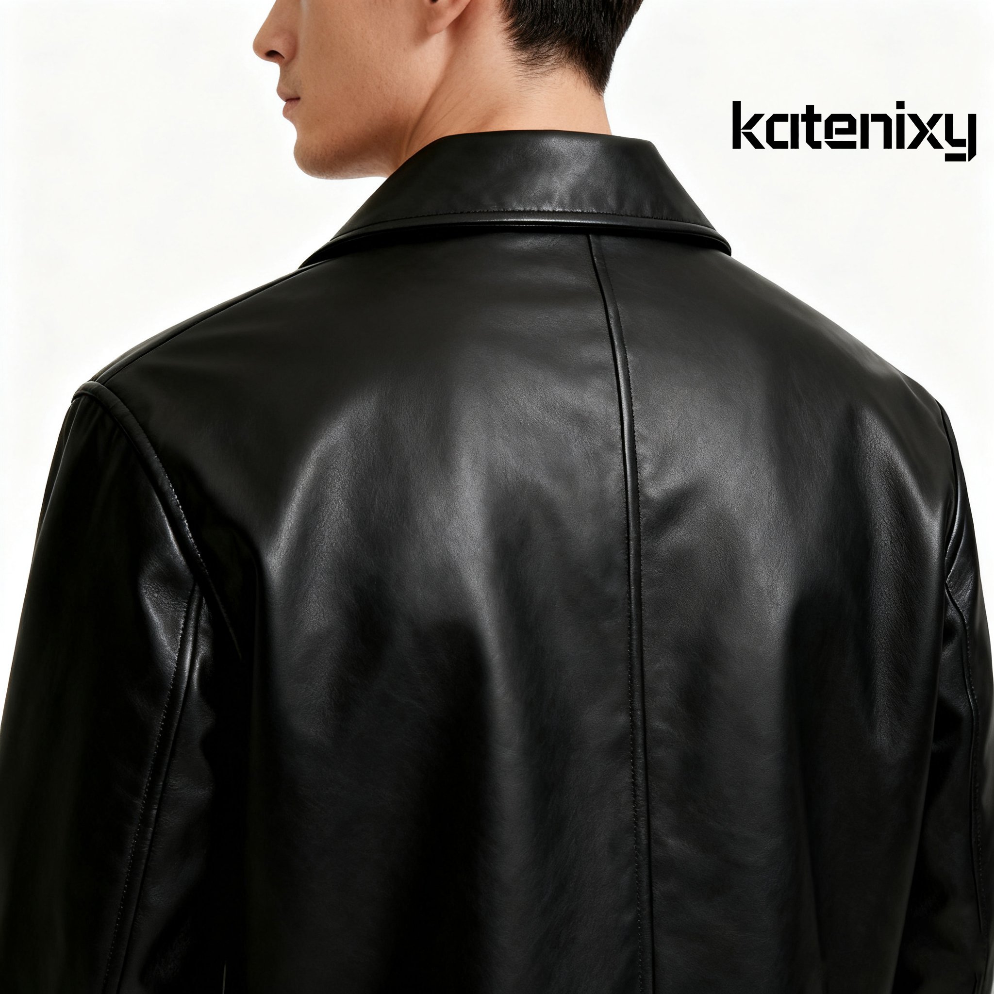 세련된 검은색 가죽 재킷 전면 이미지