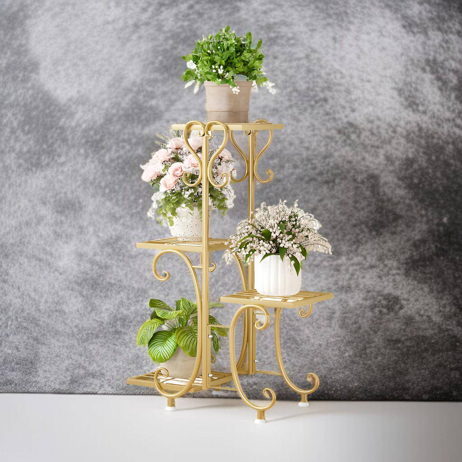 Bodenstehendes Pflanzenregal aus Schmiedeeisen, nordischer Stil, 50x80x25cm, Gartenregal