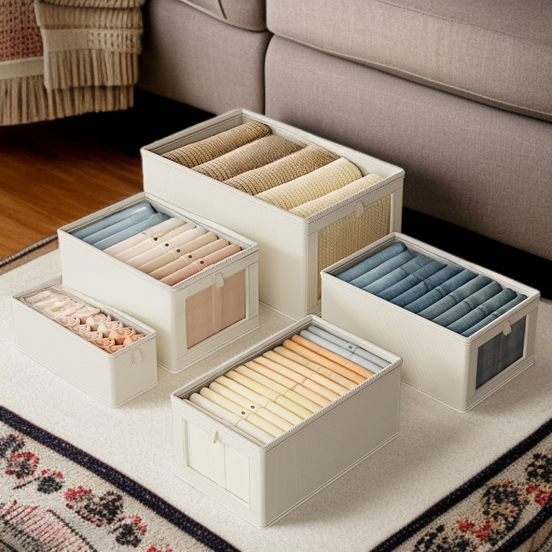 家用衣物收納盒 可視折疊開窗褲子整理箱 布藝收納箱 牛津布帶蓋收納盒