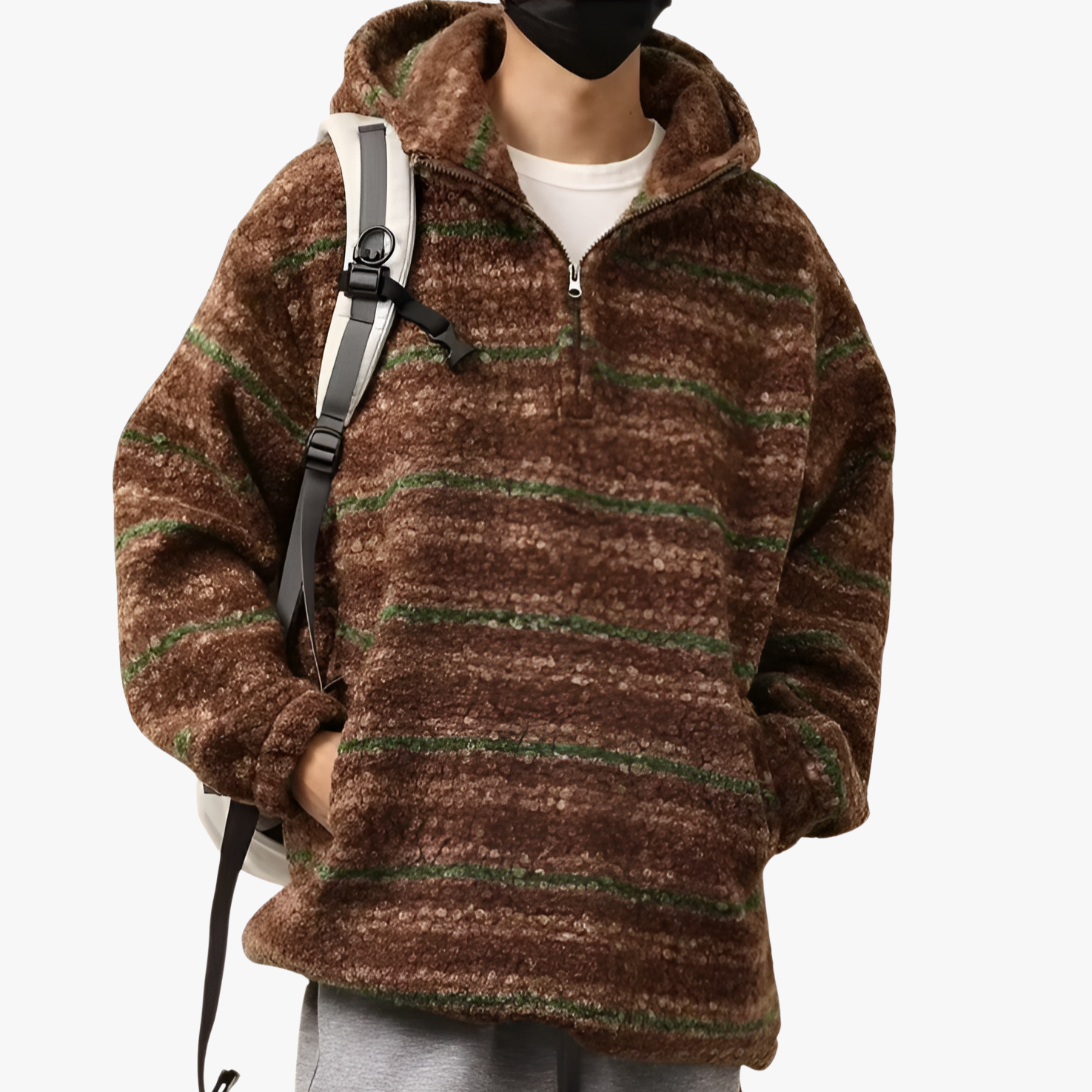 2026年春夏新作 メンズ トレンドのストライプ柄ルーズウールコートとレトロルーズニット