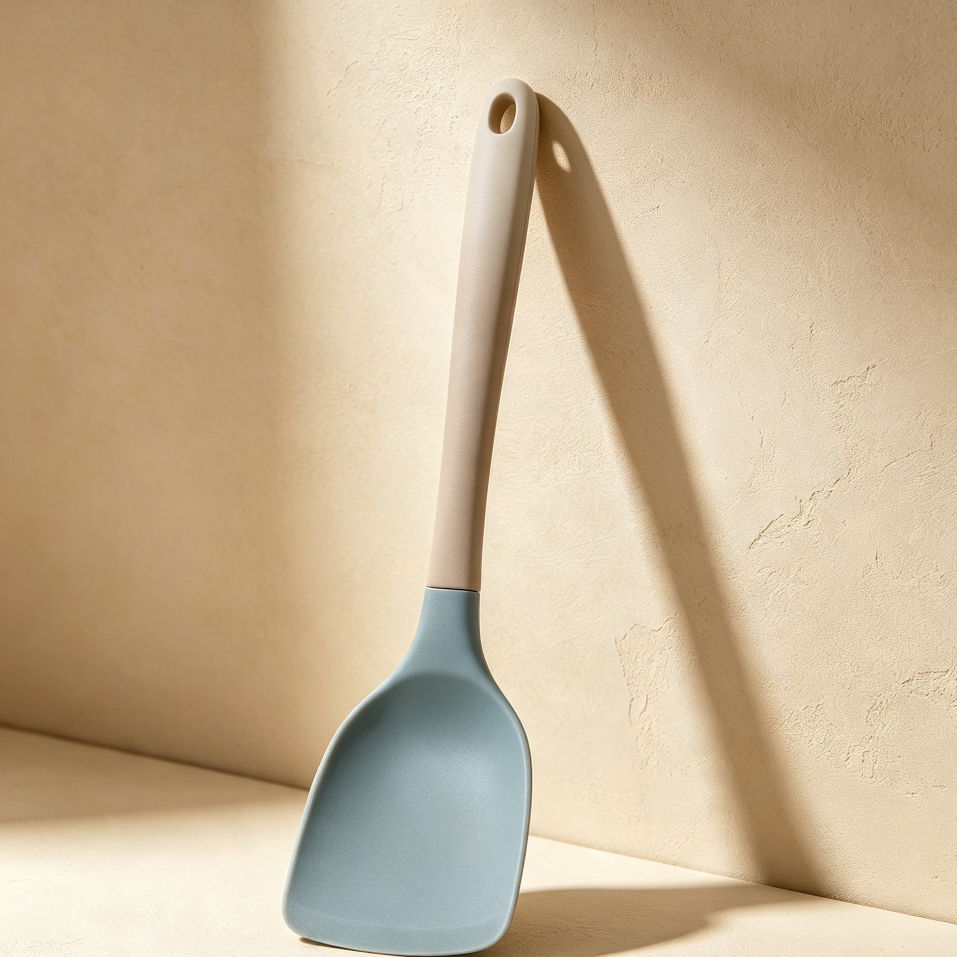 Flexible silicone spatula mixing cake batter in bowl