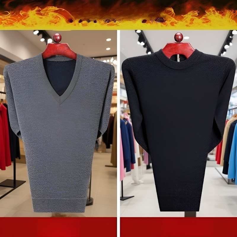 V 넥 스웨터 + 벨벳 두꺼운 무지