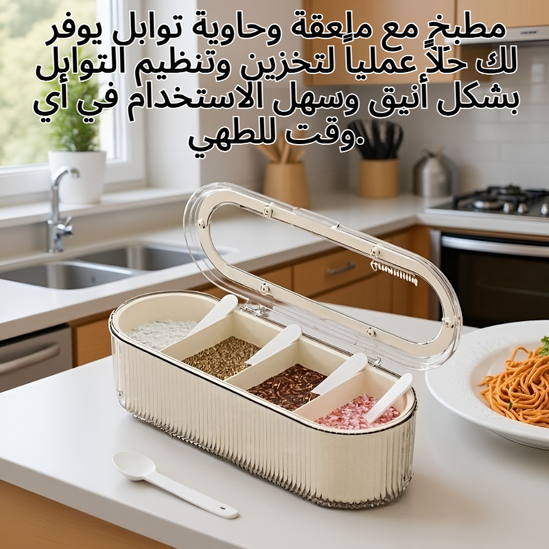 مطبخ مع ملعقة وحاوية توابل