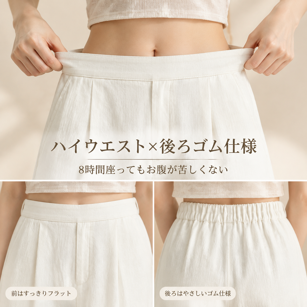 日系ハイウエストバルーンワイドパンツ レディース