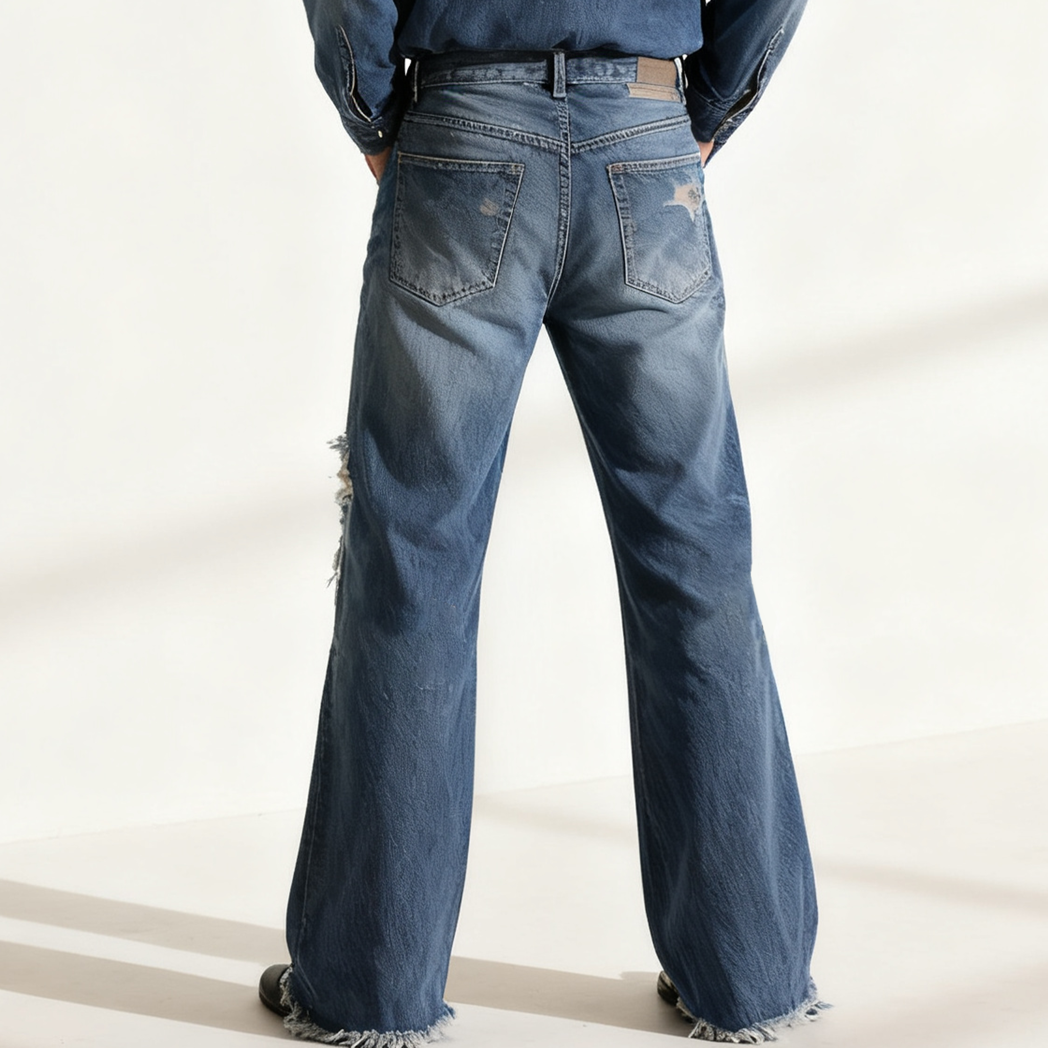 트렌디한 남성 데님 팬츠 착용샷