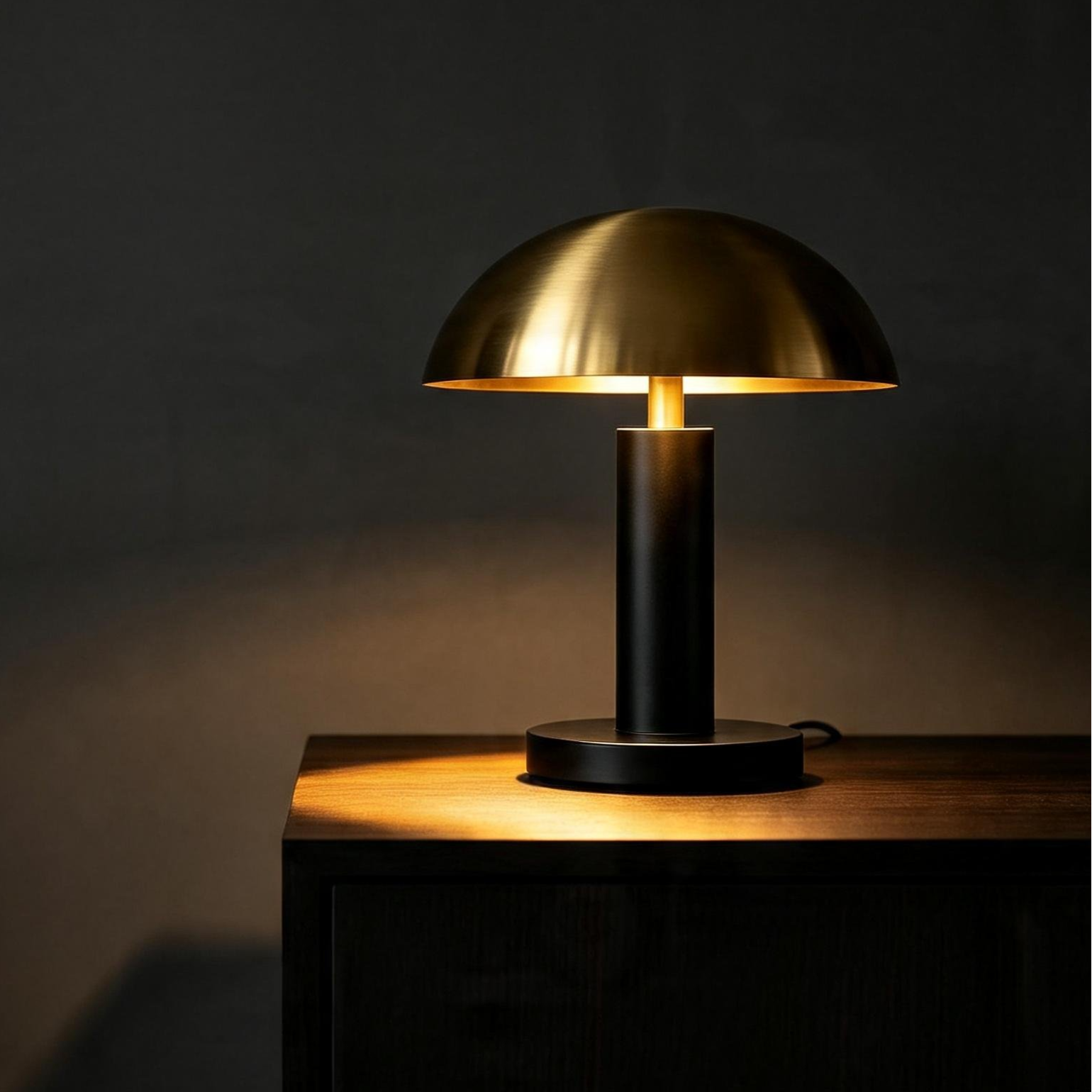 Creative bedside lamp on nightstand in cozy bedroom