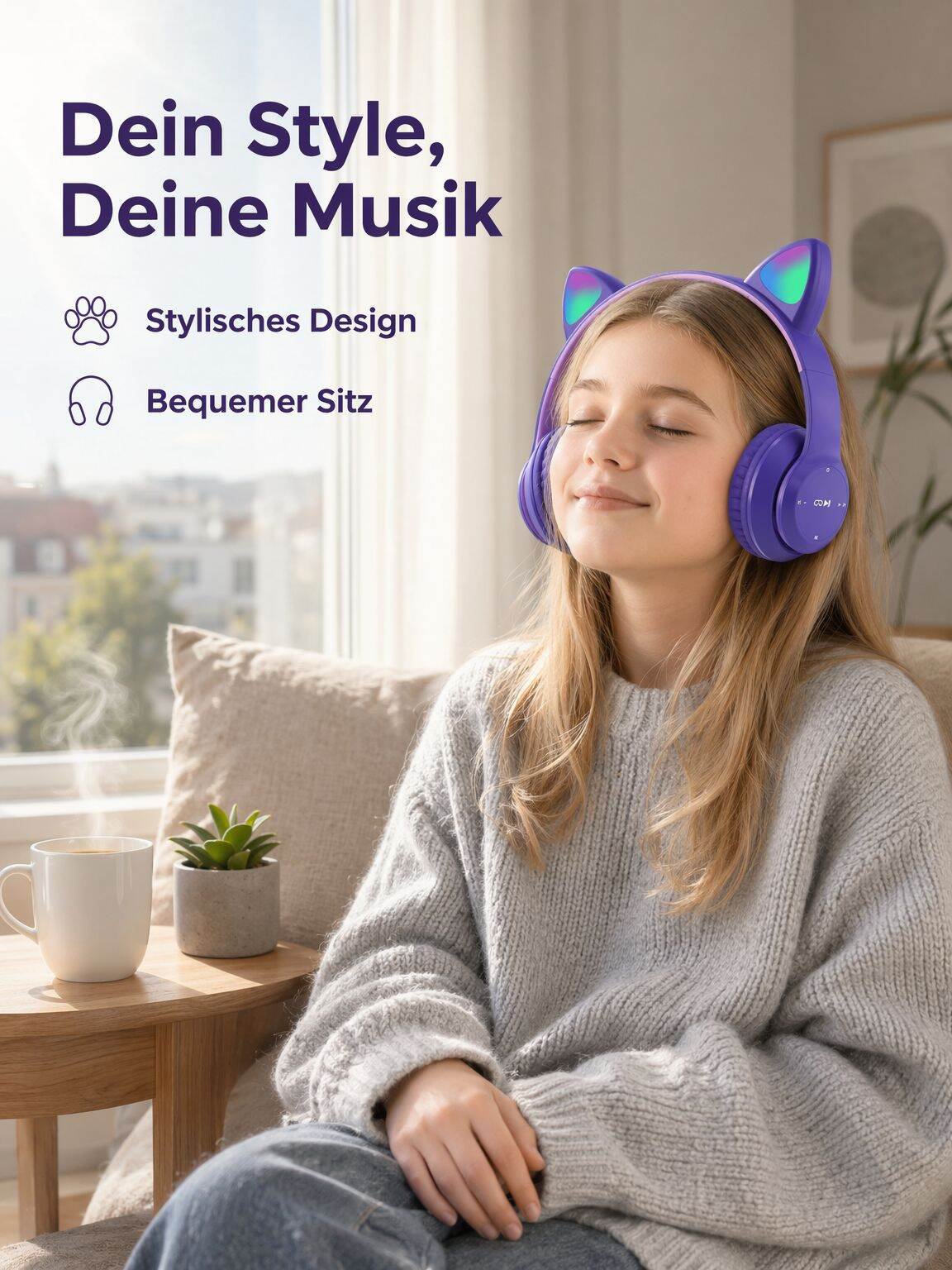 Kabellose Bluetooth-Kopfhörer mit Cartoon-Katzenohren