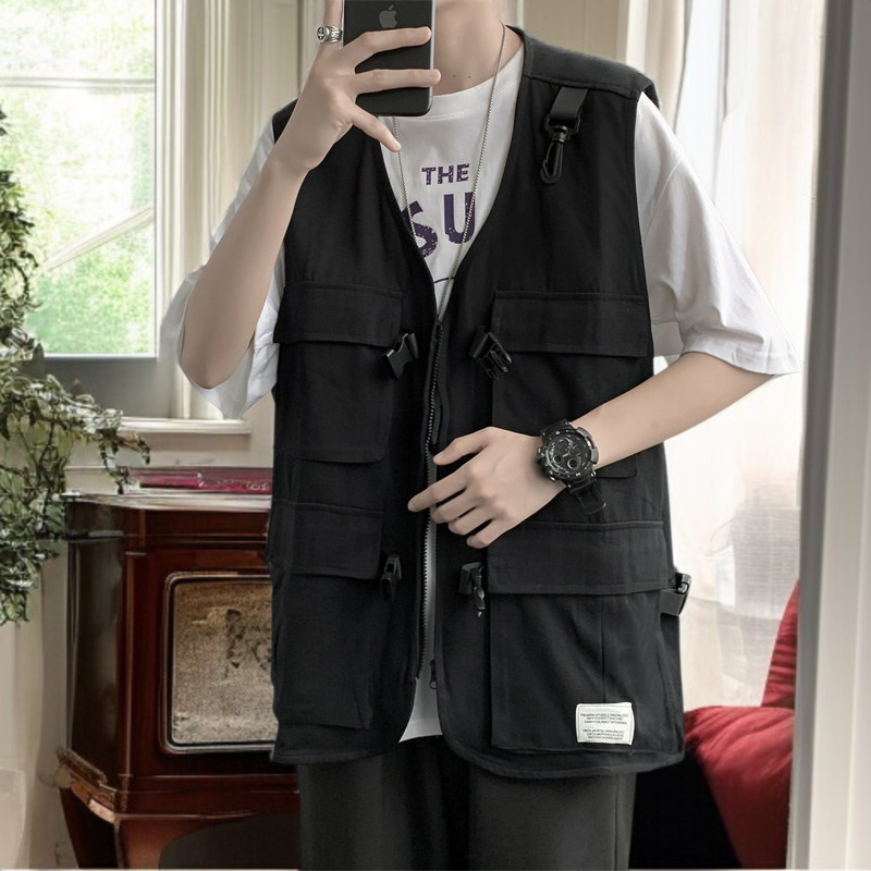 機能的な風の男性の秋のトップス 薄手のゆったりノースリーブベスト ワークウェア・キャンバス