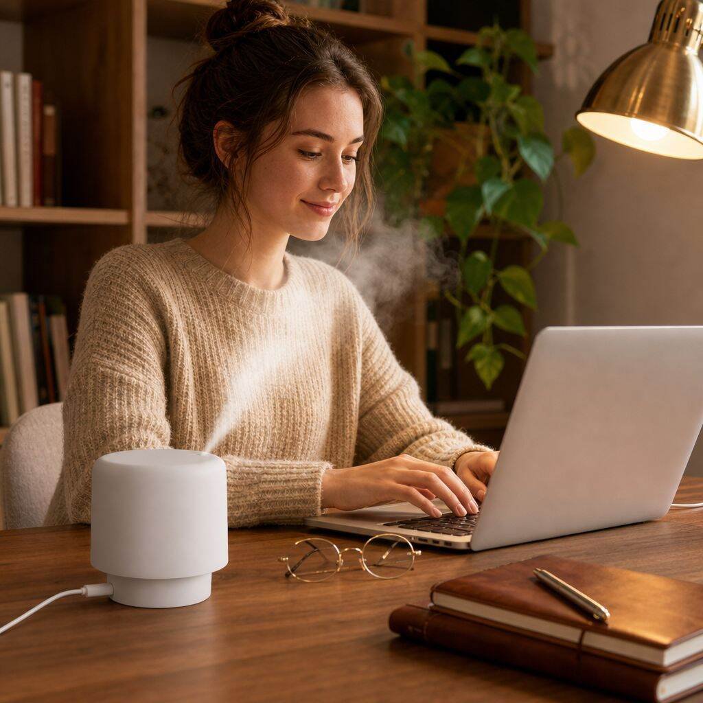 USB Desktop Aroma Humidifier with 360° Rotation and Colorful Ambient Light