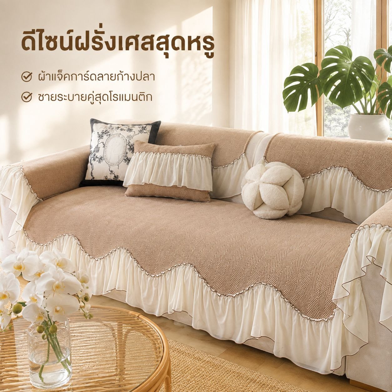 ผ้ารองโซฟาเชนีลสไตล์ฝรั่งเศส เรียบง่าย กันลื่น ใช้ได้ทุกฤดู
