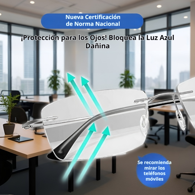 Gafas de lectura sin montura con filtro de luz azul y marco de titanio