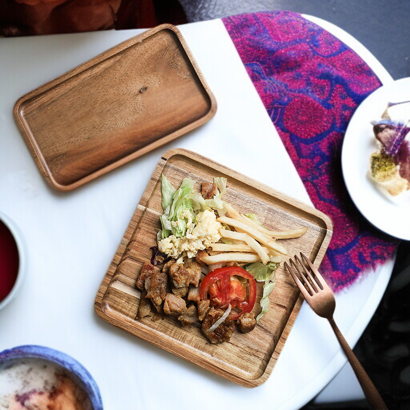 日本の木製朝食プレート 木製トレイ長方形デザートトレイ 寿司アカシアプレート 木製スクエアプレート