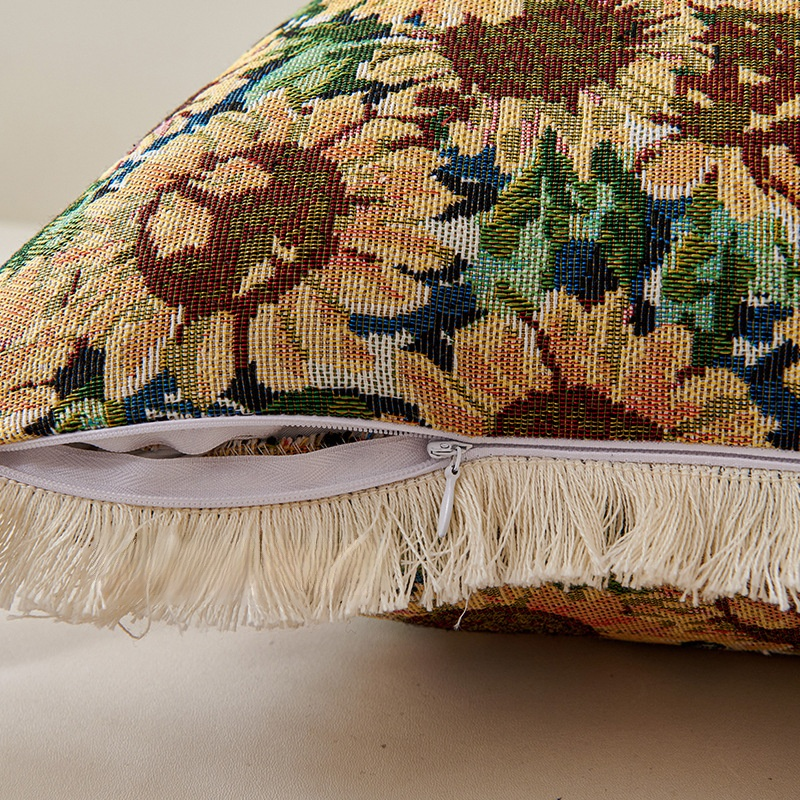 Coussin décoratif rétro en coton et lin