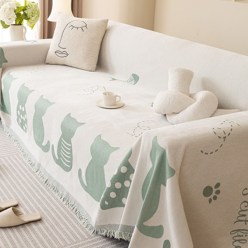 Cartoon Animal Sofa Back Cover Chenille Blanket