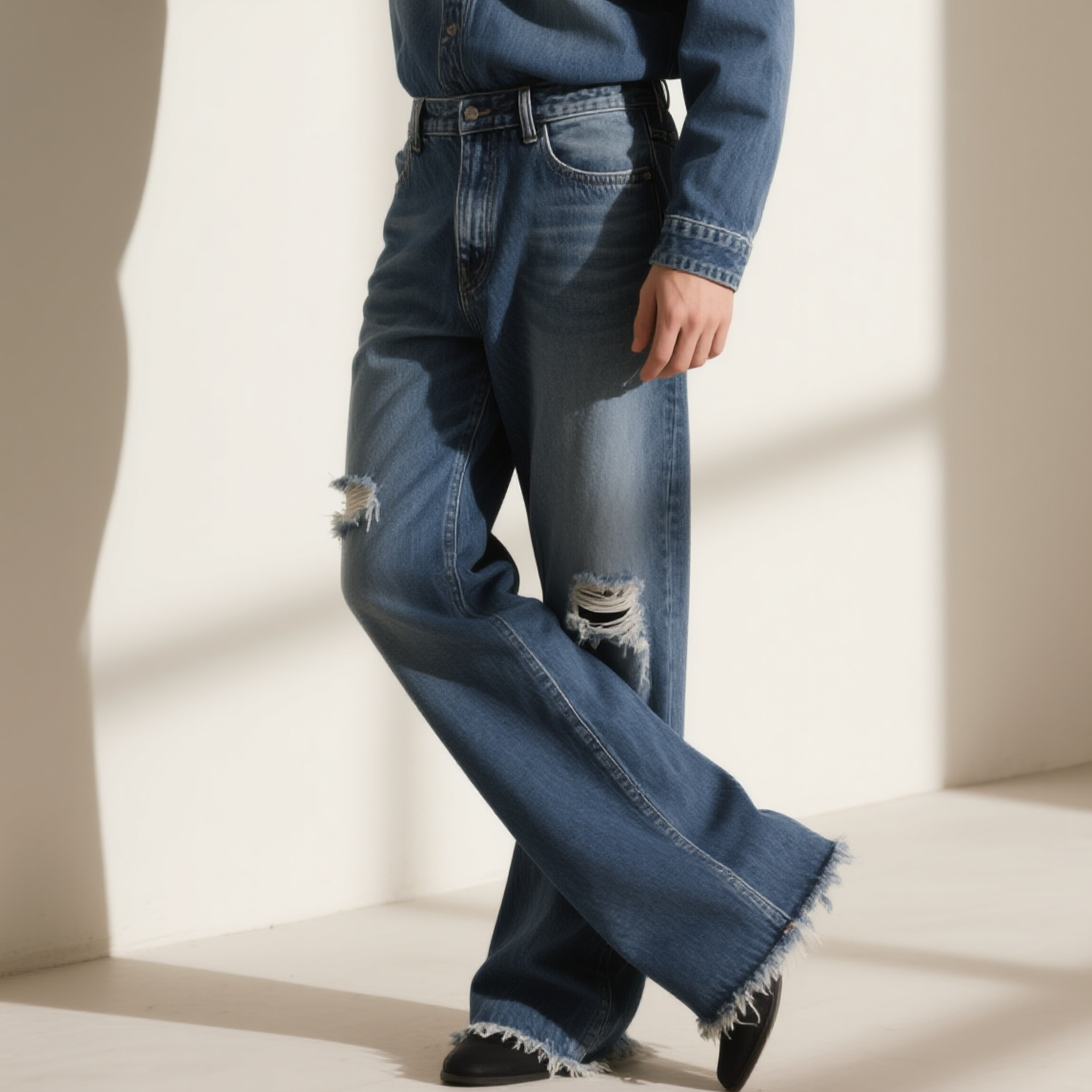 남성 빈티지 구멍 청바지