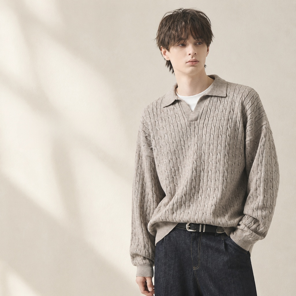 가을겨울 신상 남성 고급스러운 카라 꽈배기 니트 스웨터