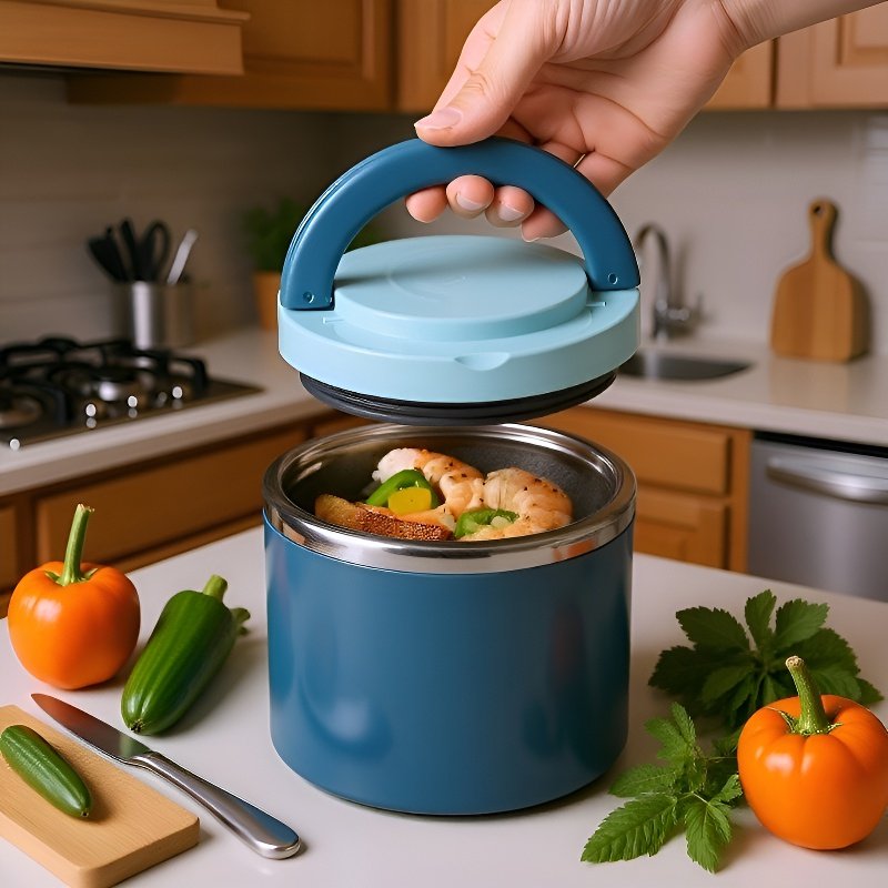 Food-grade stainless steel insulated lunch box, large capacity 630ml, portable.