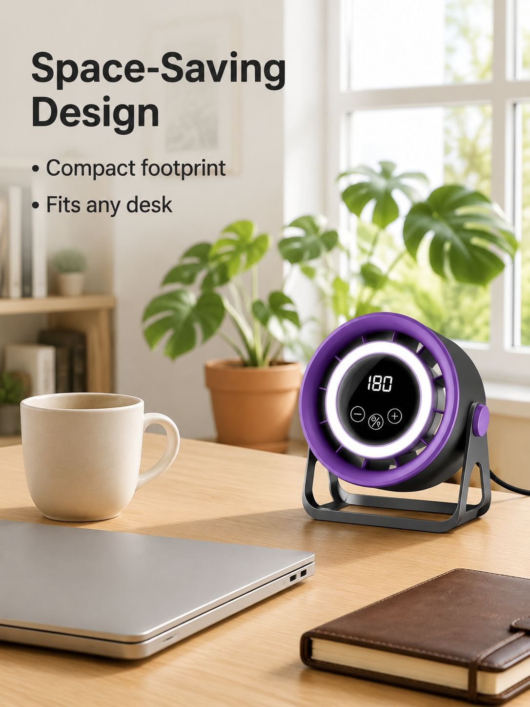 Desktop Fan with Light, Digital Display, Powerful Quiet Circulator