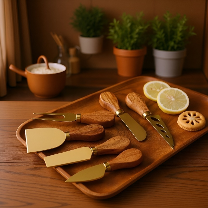 أدوات مطبخ لتقديم الجبن بمقابض خشبية