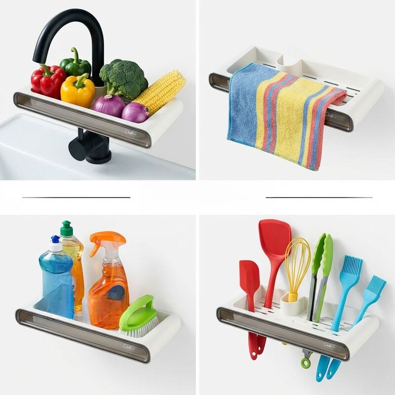 Kitchen Sink Faucet Storage Rack, Punch-Free Vegetable Draining Basket
