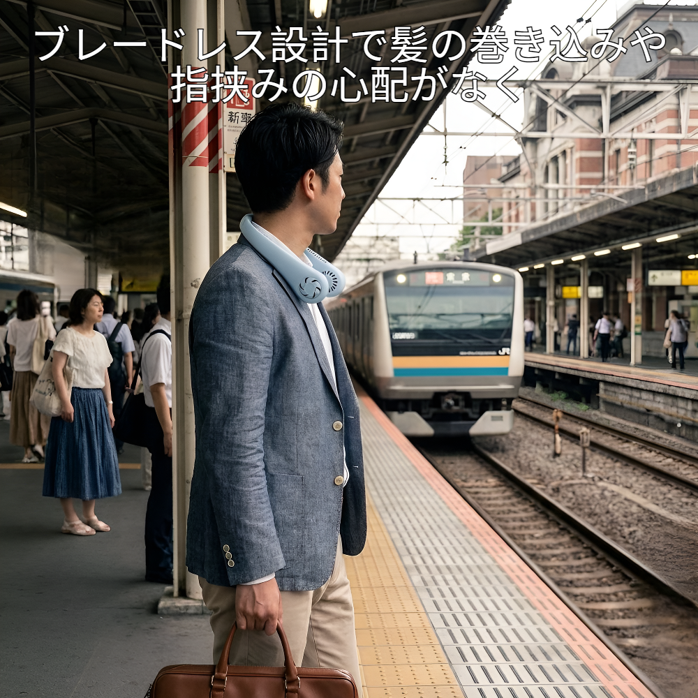 おしゃれ携帯型ブレードレスネックファン 充電可能 ミニ扇風機 夏に必須