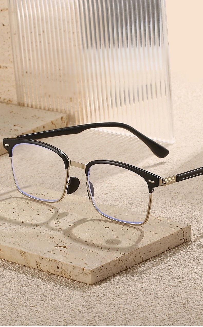 Half-Eyebrow Frame Blue Light Blocking Reading Glasses Closeup