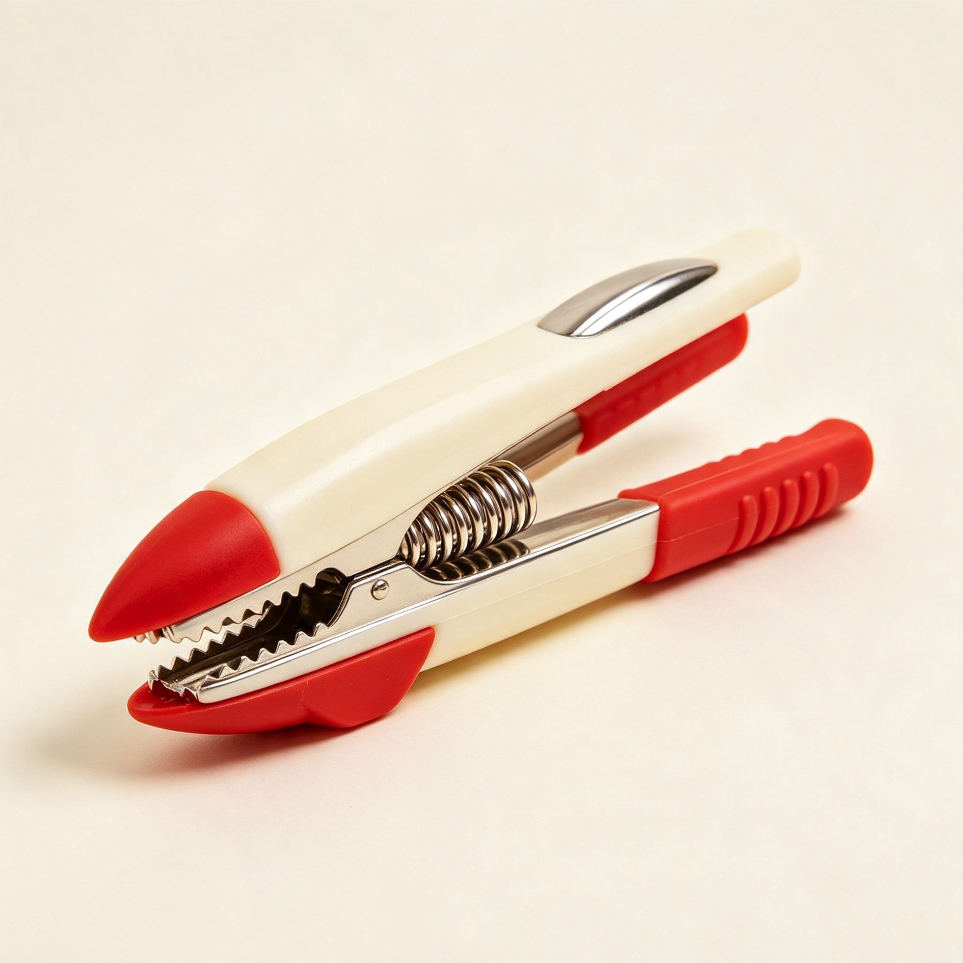 Close-up of silicone grip on colorful food tongs