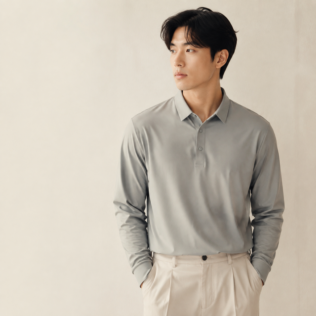 고급스러운 남성용 긴팔 드라이 통기성 폴로 셔츠