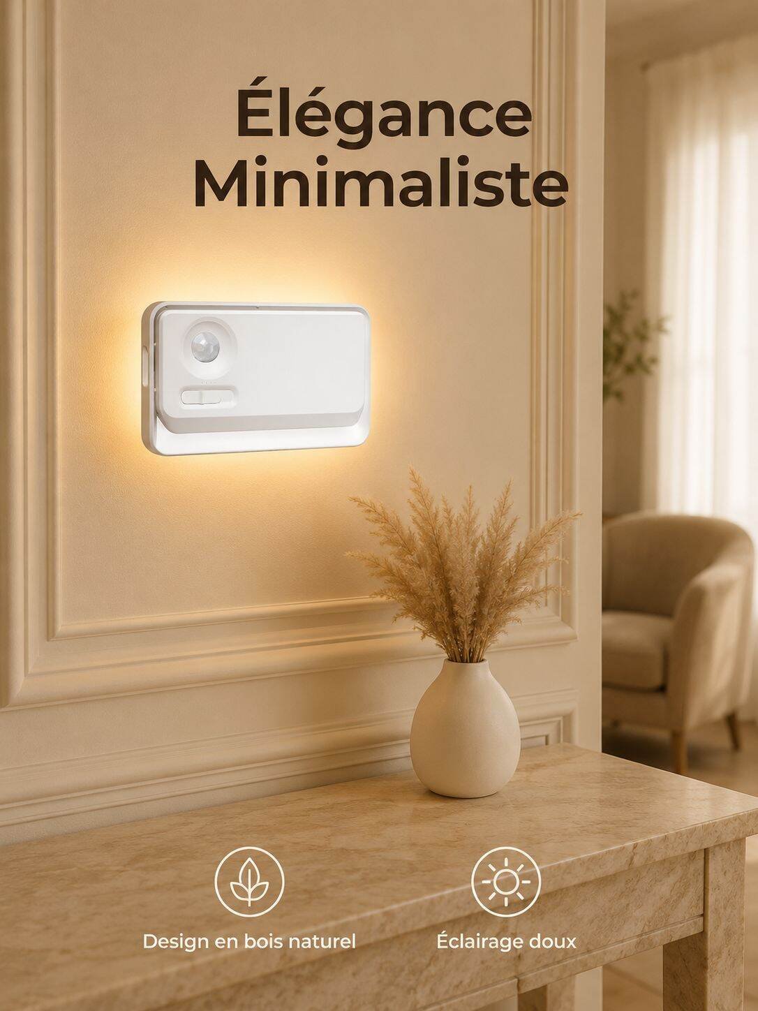 Lampe murale à détection de mouvement, veilleuse de chevet rechargeable USB