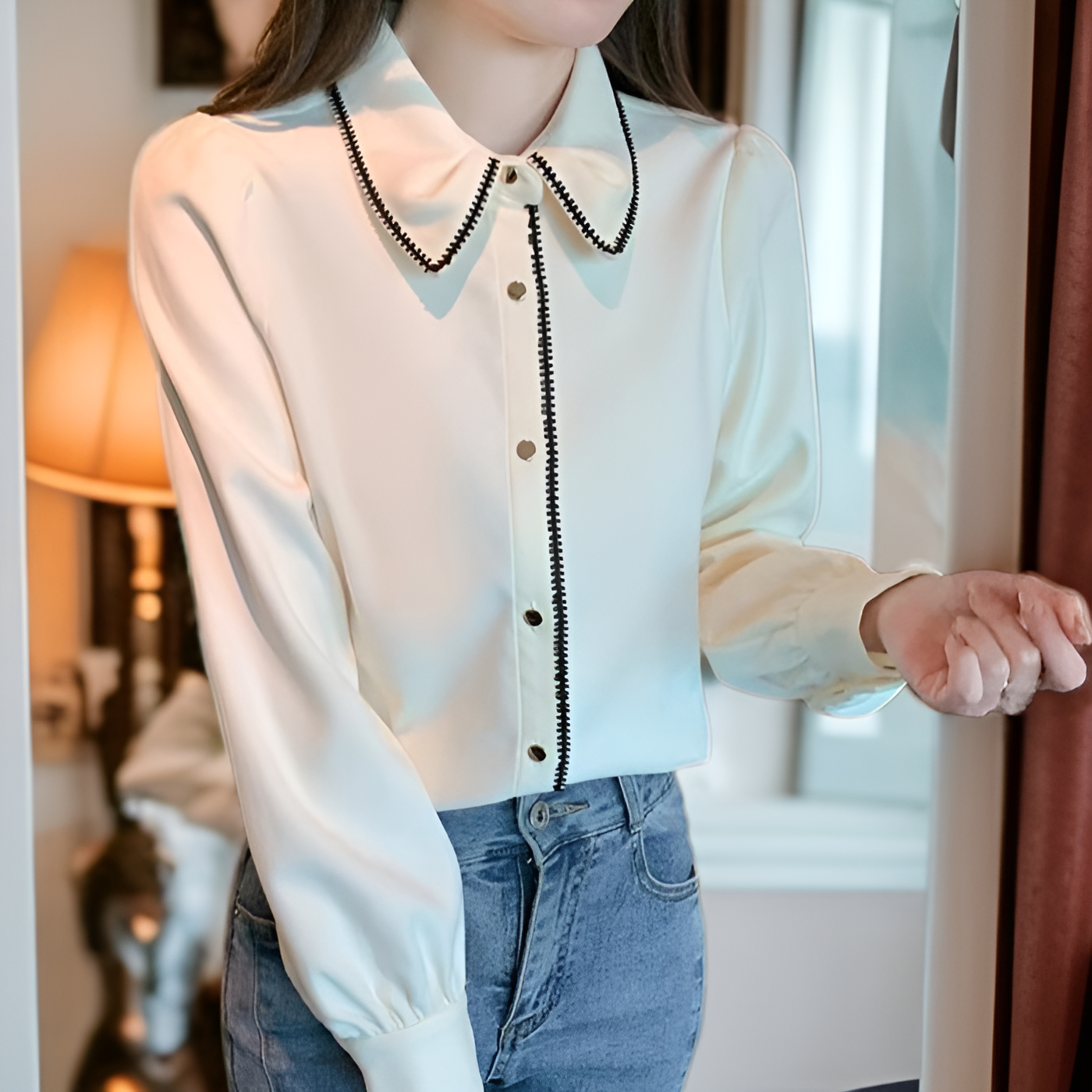 レディース開襟長袖シャツ