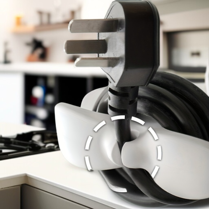  ที่เก็บสายไฟสำหรับเครื่องใช้ในครัว 2 ชิ้น, ที่พันสายไฟพร้อมกาว, ที่จัดเก็บสายไฟ