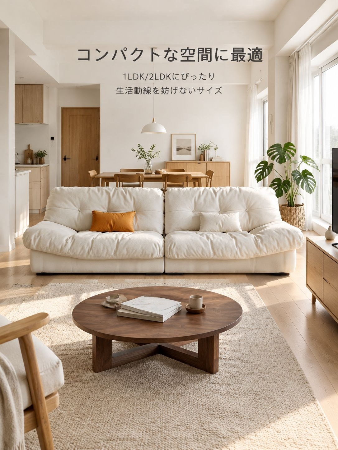 クリームスタイル布製ソファ