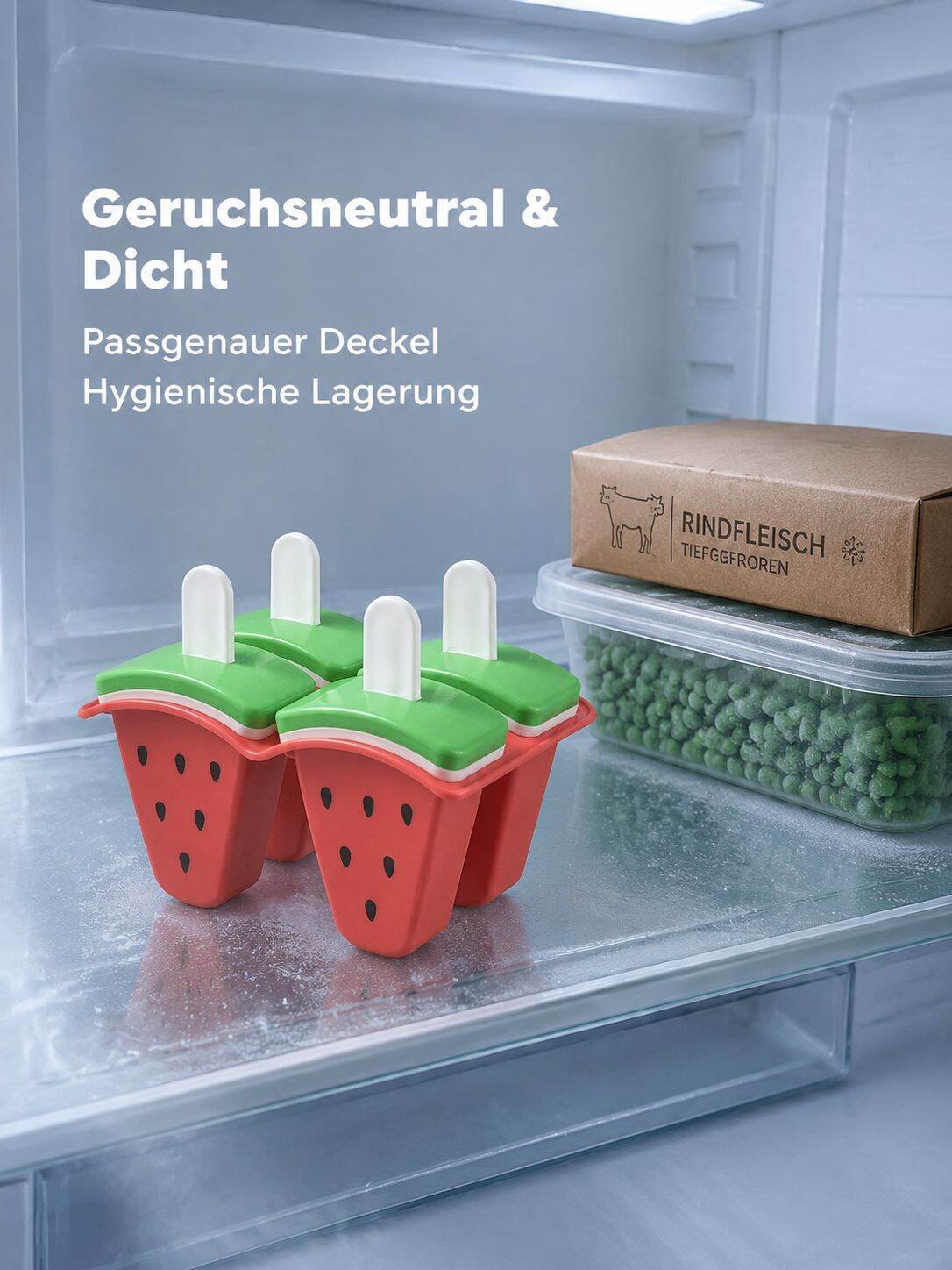 Eisformen aus lebensmittelechtem Silikon, vierteilig mit Deckel, einfaches Entformen