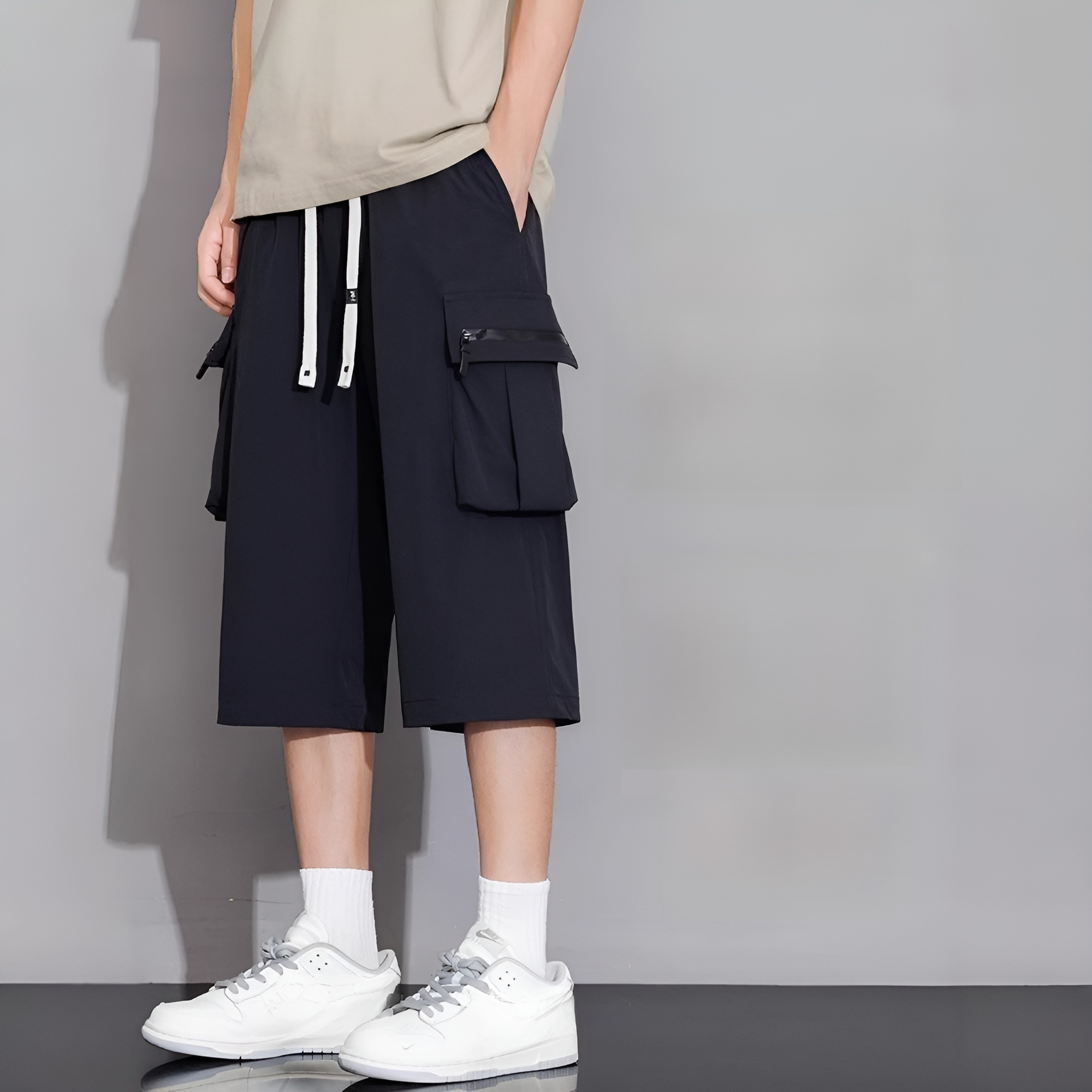 アメリカンスタイルの7点トレンドブランドワークショーツメンズサマーアイスシルクカジュアルパンツルーズスポーツパンツ