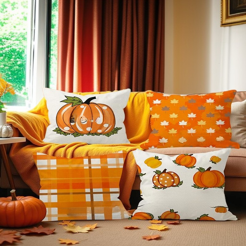 리넨 만화 호박 베개 커버 전체 이미지