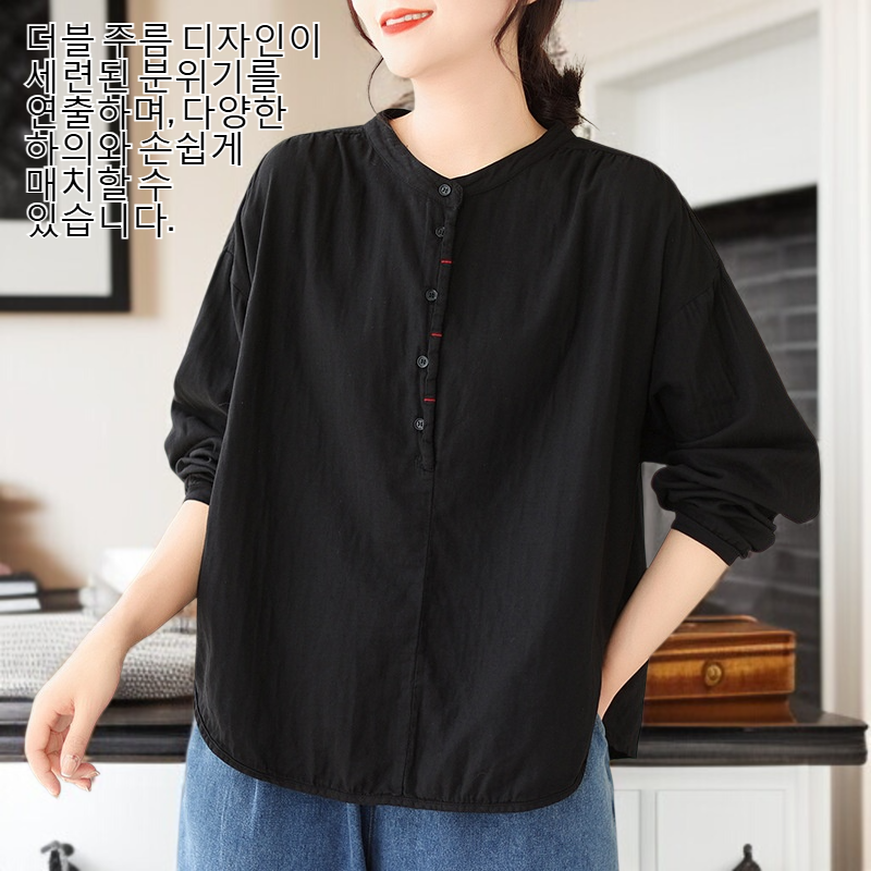 여성 면 마 더블 주름 셔츠