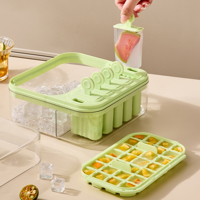 Eiswürfelform 2-in-1 mit Deckel, Kunststoff, Gefrierform für Babynahrung