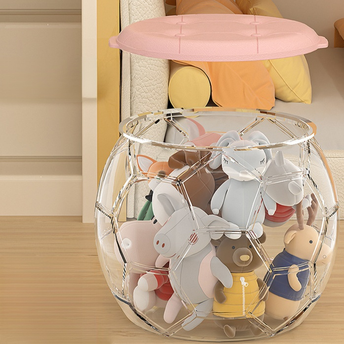 Transparent Plush Toy Storage Ottoman