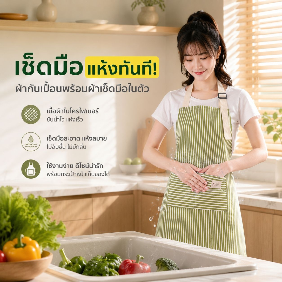 ผ้ากันเปื้อนลายทางผ้าฝ้ายผ้าลินิน ดีไซน์ทันสมัย เหมาะกับงานครัวและร้านอาหาร