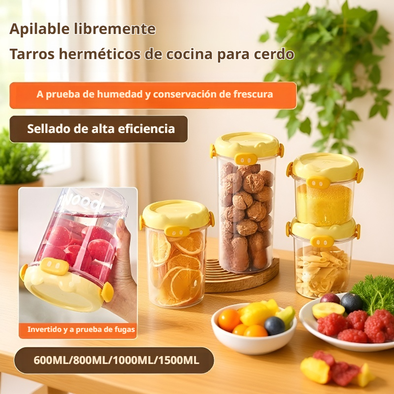 Tarro de cocina sellado con diseño de cerdito apilable