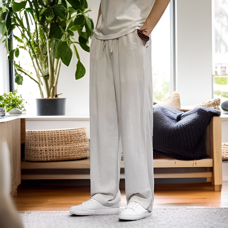 중식 복고 빅사이즈 루즈 린넨 스트레이트 남성팬츠 여름 얇은 면마 바지