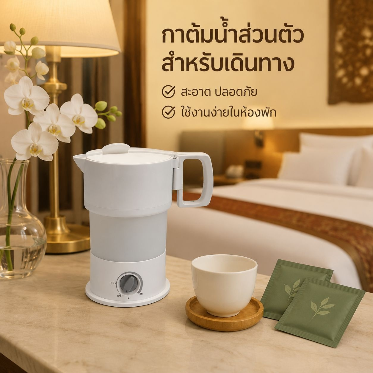 กาต้มน้ำไฟฟ้าแบบพับได้พกพาสะดวก