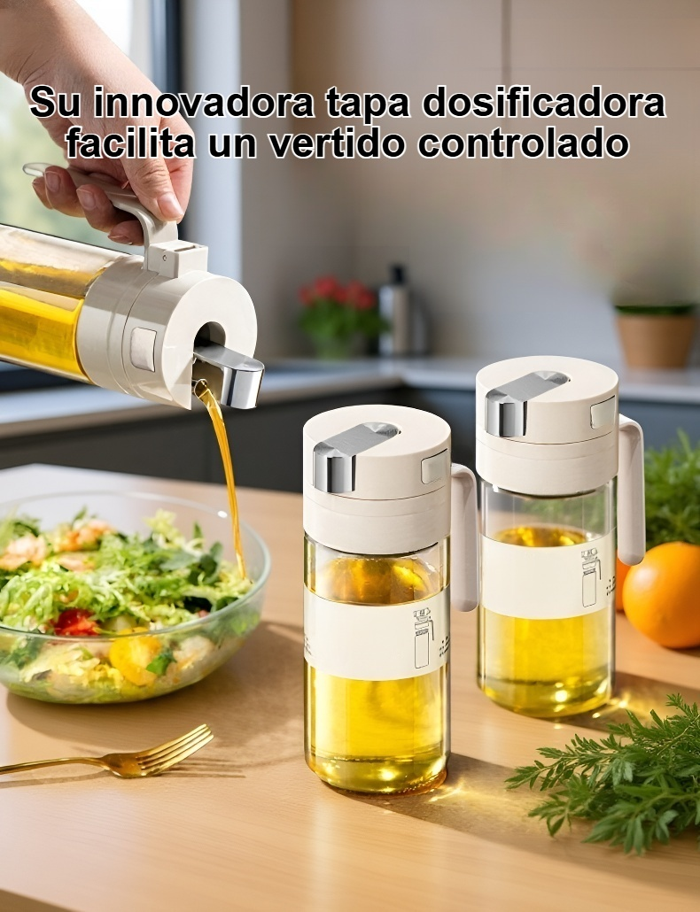 Botella de aceite de vidrio a prueba de fugas por gravedad en cocina moderna