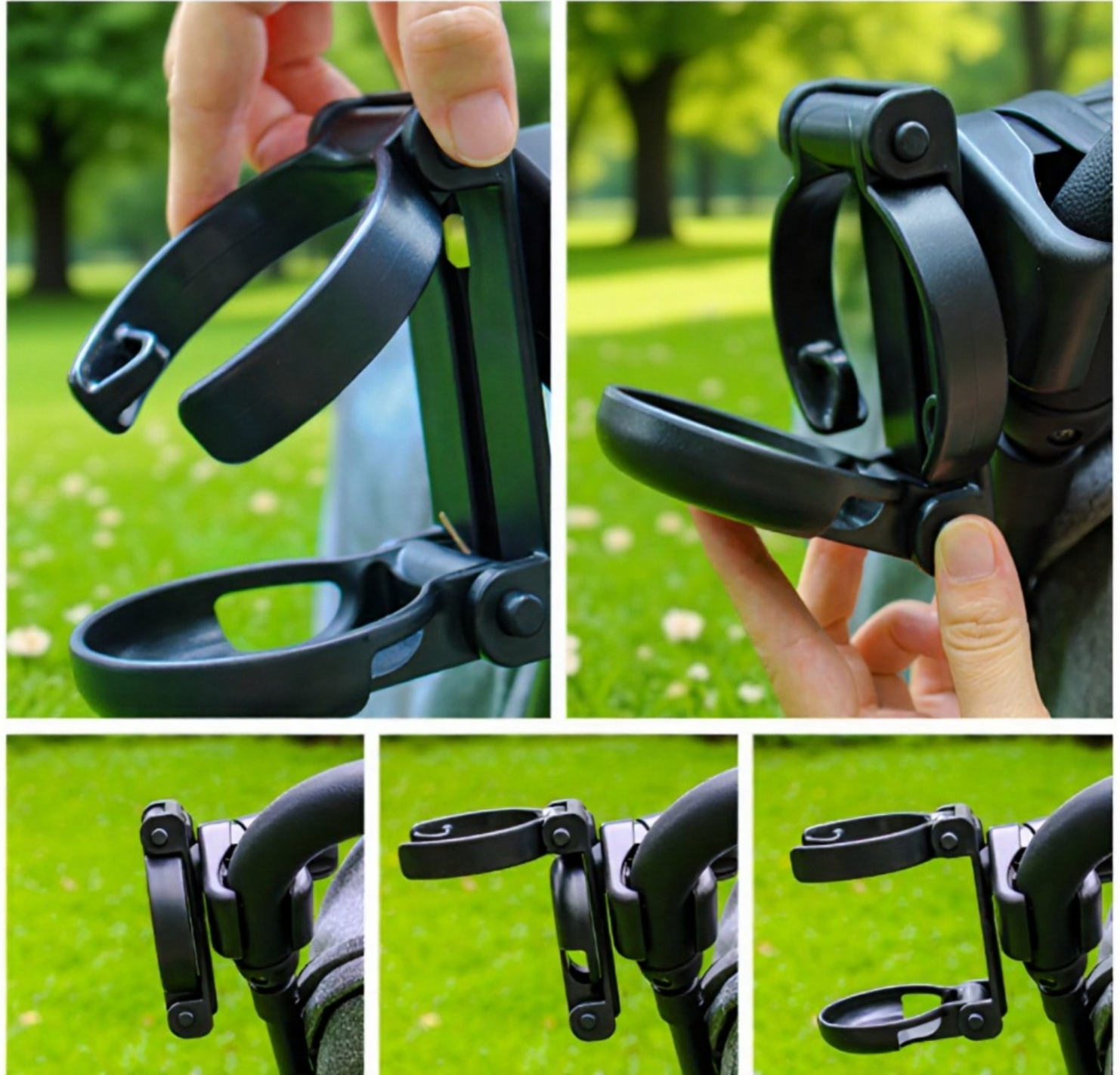 튼튼한 구조의 유모차 컵홀더 근접 사진