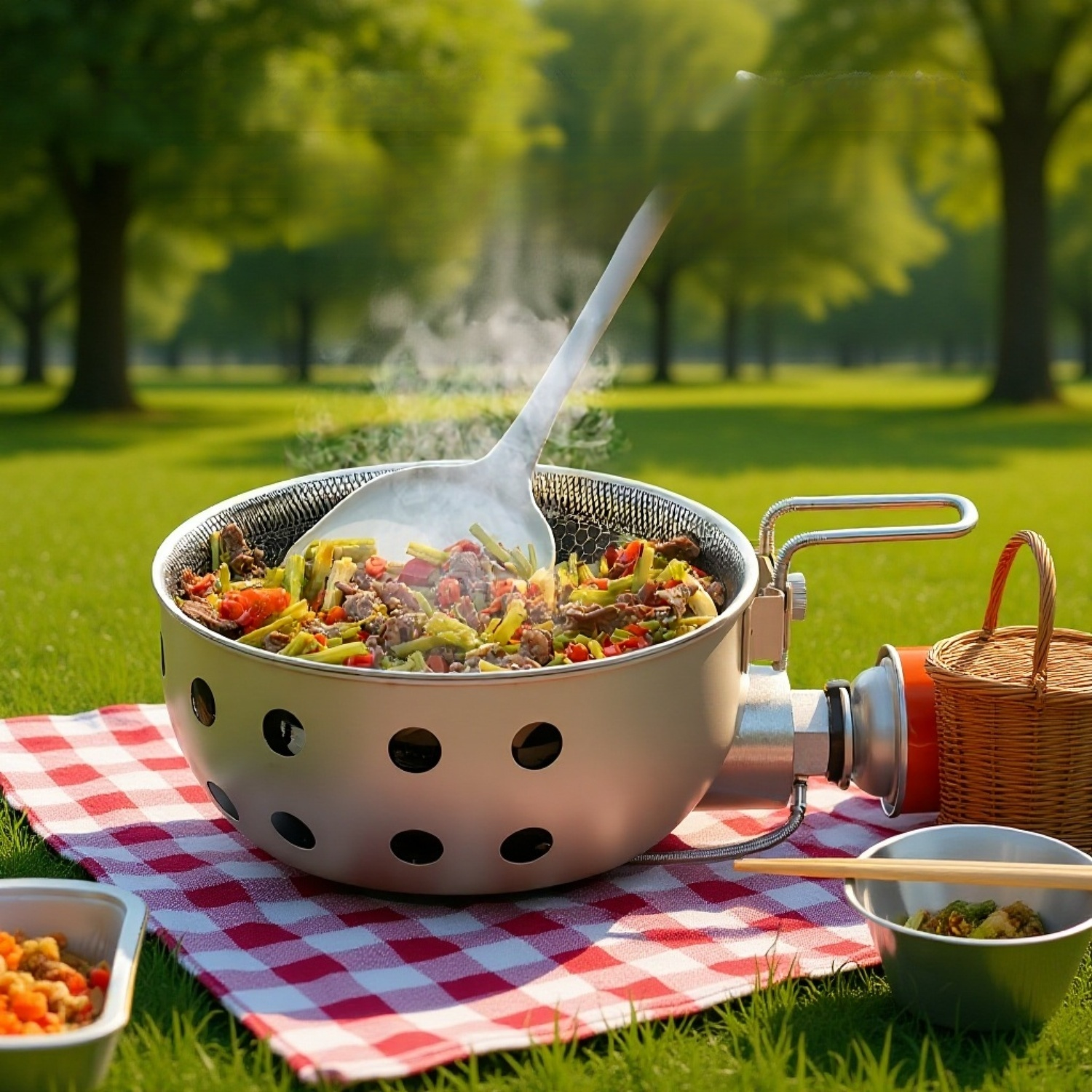 ポータブルアウトドアカセットコンロ多機能一体型鍋