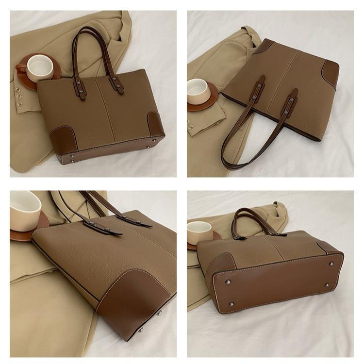 大容量リッチパターン配色ショルダートートバッグ レディース