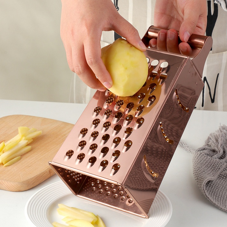 Vierseitige Reibe aus Edelstahl in Gold, Roségold Gemüsereibe, Käsereibe für Karotten und Ingwer