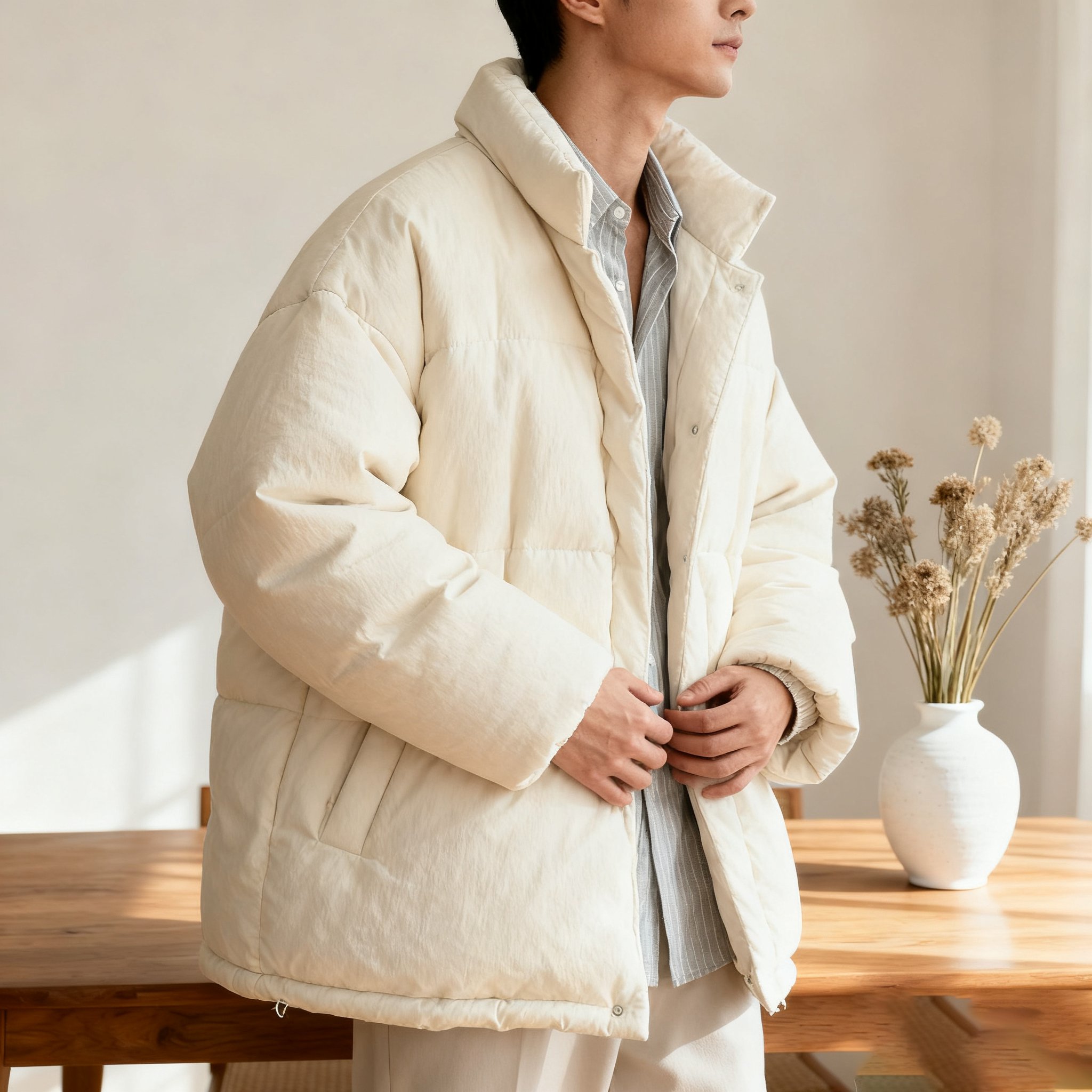 シンプルデザインのメンズ綿入りジャケット全体画像