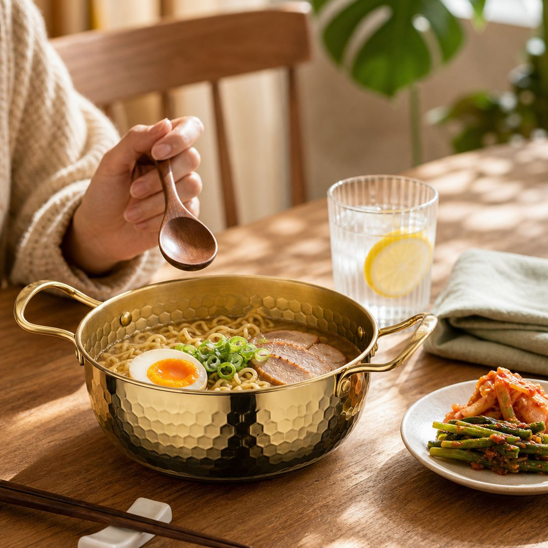 multifunction Soup pot frying pan Induction cooker Durable Gold Hammered on both ears Golden Noodle 