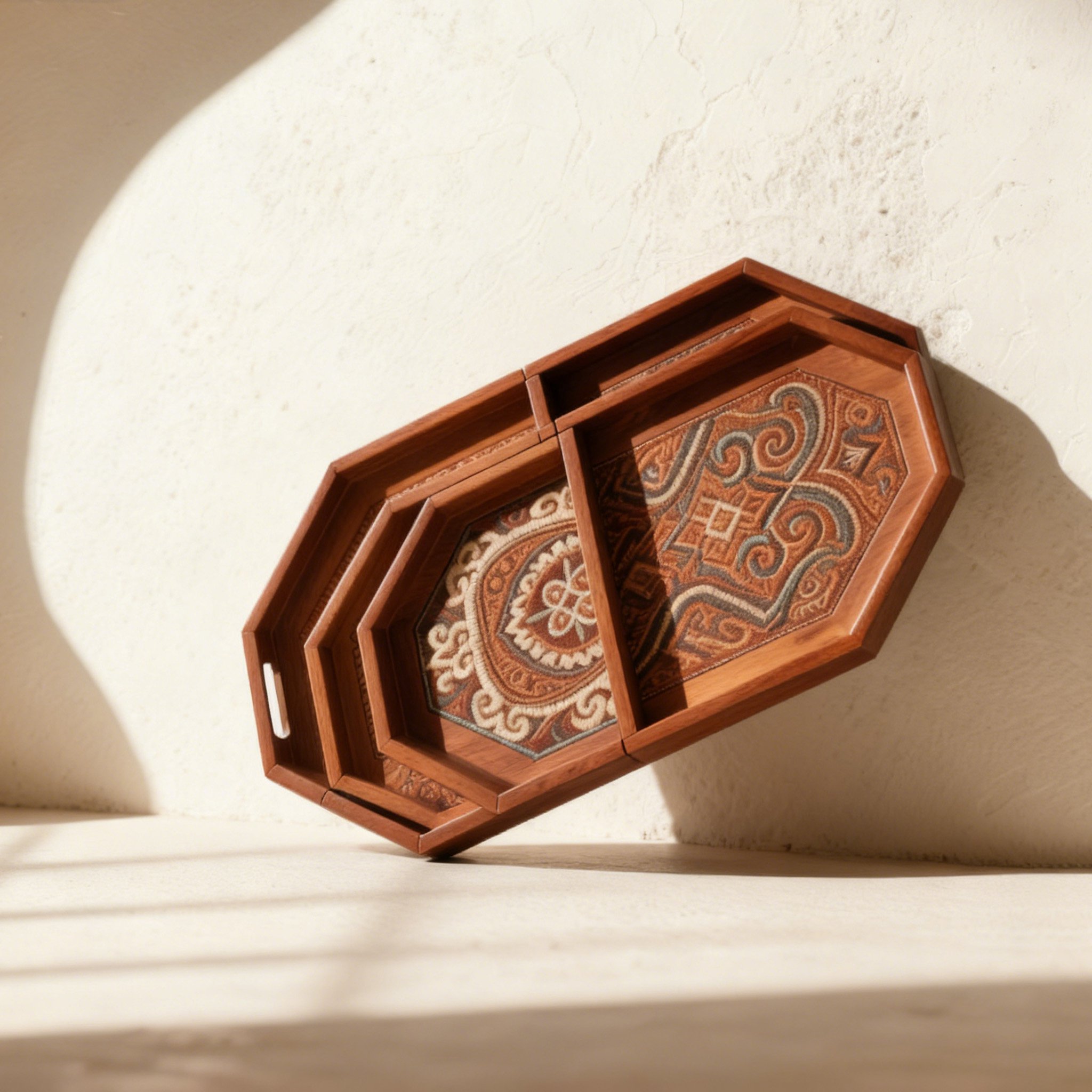 Set de 2 tăvi cu design vintage și ornamente sculptate